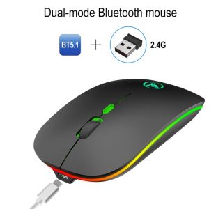 T18 wireless mouse Colorful Bluetooth 5.1 Dual-mode charging wireless mouse mute 2.4g mouse  black