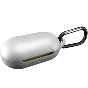 Protective Case Cover for Samsung Galaxy Buds Earphone Flip-open Silicone Case Waterproof Shockproof Cases with Carabiner white