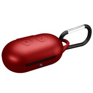 Protective Case Cover for Samsung Galaxy Buds Earphone Flip-open Silicone Case Waterproof Shockproof Cases with Carabiner red