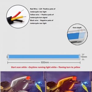 1 Pair Motorcycle Strip Light LED Daytime Running Light Sequential Flow Duotone Pink light + streamer yellow_60cm