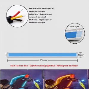 1 Pair Motorcycle Strip Light LED Daytime Running Light Sequential Flow Duotone Ice Blue + Streamer Yellow_60cm