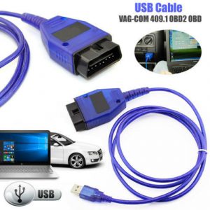 Car USB Vag-Com Interface Cable KKL VAG-COM 409.1 OBD2 II OBD Diagnostic Scanner Auto Cable Aux blue