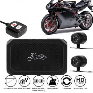 Motorcycle View Dash Cam Motorcycle Camera HD 1080P+720P Front+Rear View DashCam DVR Driving Recorder  black