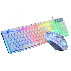 1Set 1Set T6 Rainbow LED Backlit Multimedia Ergonomic USB Wired Gaming Keyboard Wired Mouse and Mouse Pad white