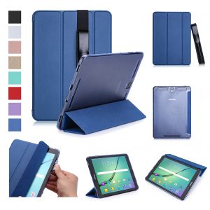 For Samsung tab S3 9.7 inch T820/T825 PU Leather Protective Case with Pen Bandage Sleep Function Dark blue