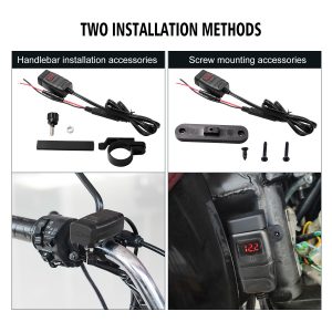 Waterproof Dual QC 3.0 Quick Charge 12V Phone Charger Motorcycle Vehicle-mounted Charger Voltmeter Switch Red voltmeter