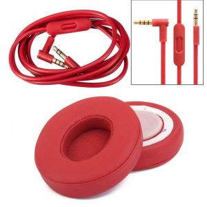 Replacement Ear Pads Cushion+ Audio Cable Cord for Beats by Dr Dre Solo 2 Wired Earphone red