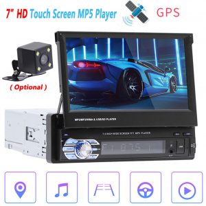 7 Inch Car Auto MP5 Player AM FM Radio GPS Navigation Retractable 1 DIN Touch Screen USB Bluetooth Receiver Car Accessories black_Without camera