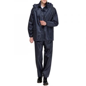 Men Raincoat Suits Outdoor Breathable Waterproof Rainwear Riding Rain Coat  + Pants Navy_XXL