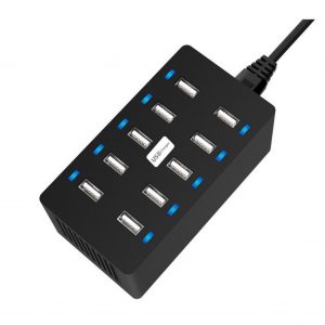 Travel Charger 10-Port USB Charging Devices Smart Detect Fast Charge Compatible for iPhone Galaxy iPad Tablet  Black American regulations
