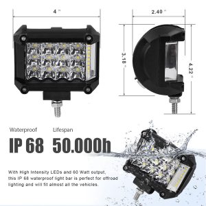4" 228W LED Work Light Bars Combo Side Shooter Driving Lamps for JEEP Offroad