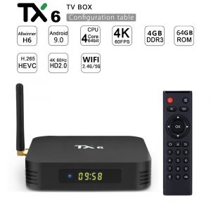 TX6 Android 9.0 TV BOX Allwinner H6 Quad core 2.4G+5G Dual Wifi BT 4.1 Set Top Box 4K HD H.265 Media Player 4G+64GB UK plug