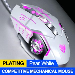Computer Mouse English Edition Mechanical Game Wired Mouse USB Mouse For Desktop Computer Pearl White