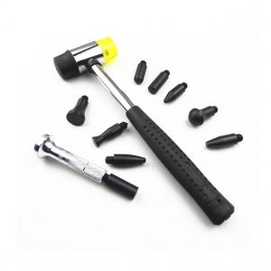 1Set Car Dent Repair Tool Depression Repair Plastic Stroke Pen and Rubber Hammer Black+silver