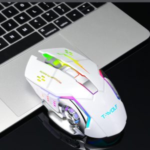 Q13 2.4GHz Wireless 2400DPI Mouse Rechargeable Silent Backlight Game Mice USB Receiver for PC Laptop Gamer white