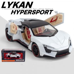 1/24 Alloy Sports Car Model  Toy Pull Back Sound Light Toys Vehicle For Children Kids Gift white