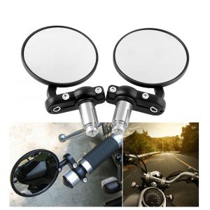 Universal 22mm Motorcycle Round Mirror Rearview Side Mirrors Handle Bar End Mirrors black