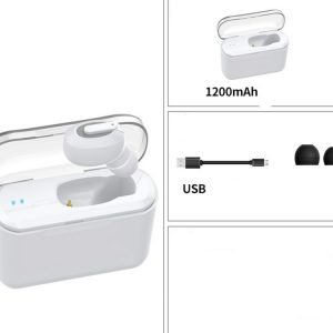Wireless Bluetooth Stereo Earphone In-Ear Invisible Portable Headsets  1200 mAh charging bin + white headphones