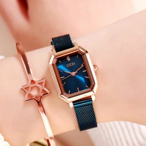 Women's Bling Starry Dial Analog Waterproof Quartz Wrist Watches for Student Casual Office  Rose gold shell blue plate