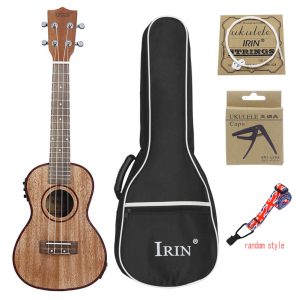 24inch Ukulele Sapele Wood with LCD EQ Carrying Bag Capo Strings Strap Musical Instrument for Ukulele Beginner Wood color