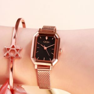 Women's Bling Starry Dial Analog Waterproof Quartz Wrist Watches for Student Casual Office  Rose gold shell black plate