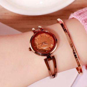 Women Stainless Steel Waterproof Bracelet Watch with Spiral Case for Casual Office  Coffee color shell coffee dial