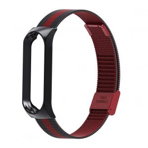 Smart Watch Buckle Wrist Strap Replacement Bracelet Stainless Steel for Xiaomi Mi Band 4 Watch Band  Black red