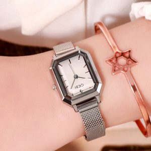Women's Bling Starry Dial Analog Waterproof Quartz Wrist Watches for Student Casual Office  Silver shell white plate