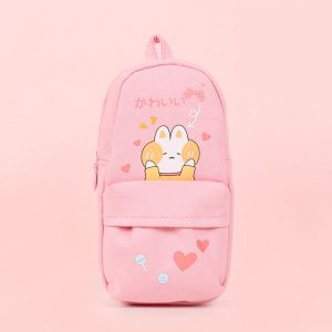 Canvas Pencil Case Large Capacity Zipper Pencil Bag School Stationery pink shy bunny