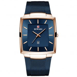 Business Wristwatch for Men Waterproof Square Watch Mesh Belt Quartz Watch blue