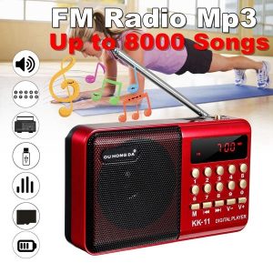 K11 FM Rechargeable Mini Portable Radio Handheld Digital FM USB TF MP3 Player Speaker Black red_K11