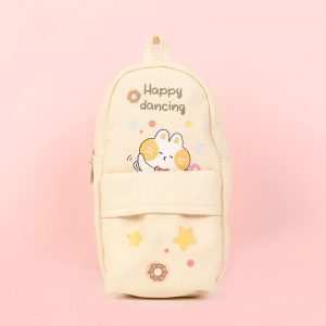 Canvas Pencil Case Large Capacity Zipper Pencil Bag School Stationery Beige Music Bunny