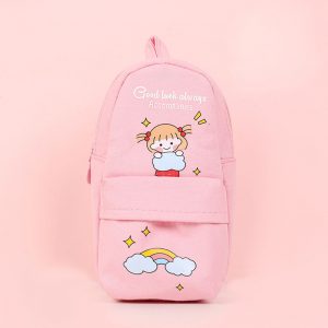 Canvas Pencil Case Large Capacity Zipper Pencil Bag School Stationery pink cloud girl