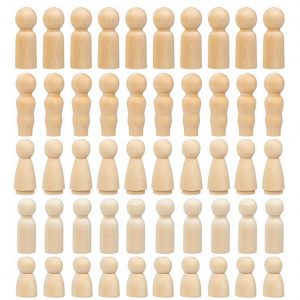 50Pcs/Set Wooden Peg Dolls Wooden Figures for DIY Painting Craft Art Projects 1 Set
