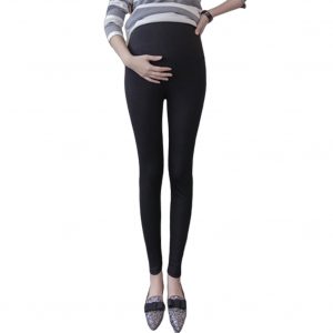 Basic Solid Color Abdomen Support Leggings Trousers for Pregnant Woman  black_L