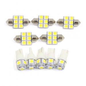 10pcs White Car Dome Map Reading LED Interior Light for Toyota Yaris 2007-2011 (5pcs T10-5 + 5pcs 31mm-6)
