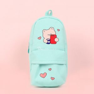 Canvas Pencil Case Large Capacity Zipper Pencil Bag School Stationery green phone bear