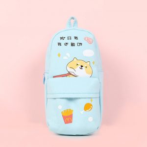 Canvas Pencil Case Large Capacity Zipper Pencil Bag School Stationery blue I can still eat