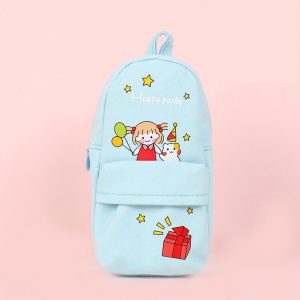 Canvas Pencil Case Large Capacity Zipper Pencil Bag School Stationery Blue Balloon Girl