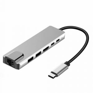 6-in-1 USB-C Hub Multi-port Adapter USB Type C Hub Adapter Dock with 4K HDMI RJ45 Ethernet Lan USB Charge As shown