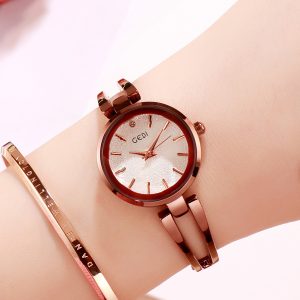 Women Stainless Steel Waterproof Bracelet Watch with Spiral Case for Casual Office  Coffee color shell white dial