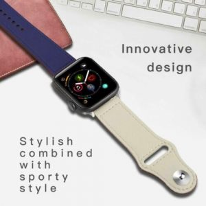 Genuine Leather iWatch Strap for Apple Watch Band Series 4 3 2 1 38/42mm Blue + white_For 42mm or 44mm iWatch