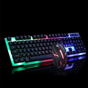 Wired USB PC Gamer Suspension Mechanical Feel Keyboard + Mouse Set Photoelectric Laptop Computer Backlit Keyboard Set black