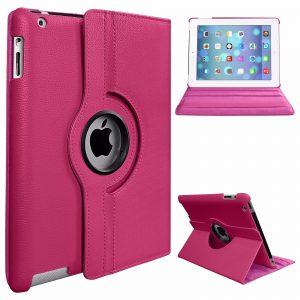 PU Leather Smart Stand Flip Case Cover for Apple iPad mini3/2/1 360 Rotation Tablet Full Protector Case Rose red