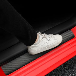 4PCS Car Door Edge Guards Door Pedal Protection Strip Scratch-proof Protective Cover Carbon fiber pattern
