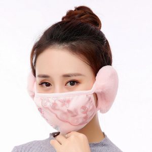 Men Women 2 in 1 Winter Fashion Warm Lace Protect Ears Cycling Windproof Anti-Dust Mouth Face Mask Pink