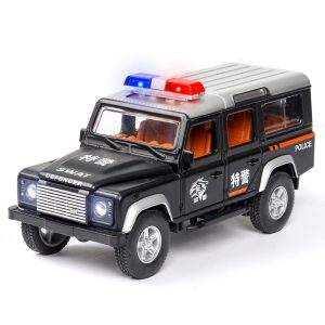1:32 Simulation Defener Police Car Model Light Sound Effect Doors Open Alloy Pull Back Auto Toy Gift Collection black