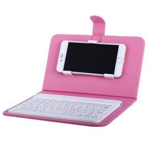 Portable PU Leather Wireless Keyboard Case for iPhone Protective Mobile Phone with Bluetooth Keyboard for iPhone 6 7 Smartphone Pink