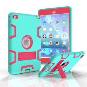 For IPAD MINI 4 PC+ Silicone Hit Color Armor Case Tri-proof Shockproof Dustproof Anti-fall Protective Cover  Mint green + rose red