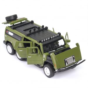 1:32 Car Model for Hummer H2 Off-road High Simulation Alloy Car Model Sound And Light Pull Back Door Boy Car Toy For Children Gifts green